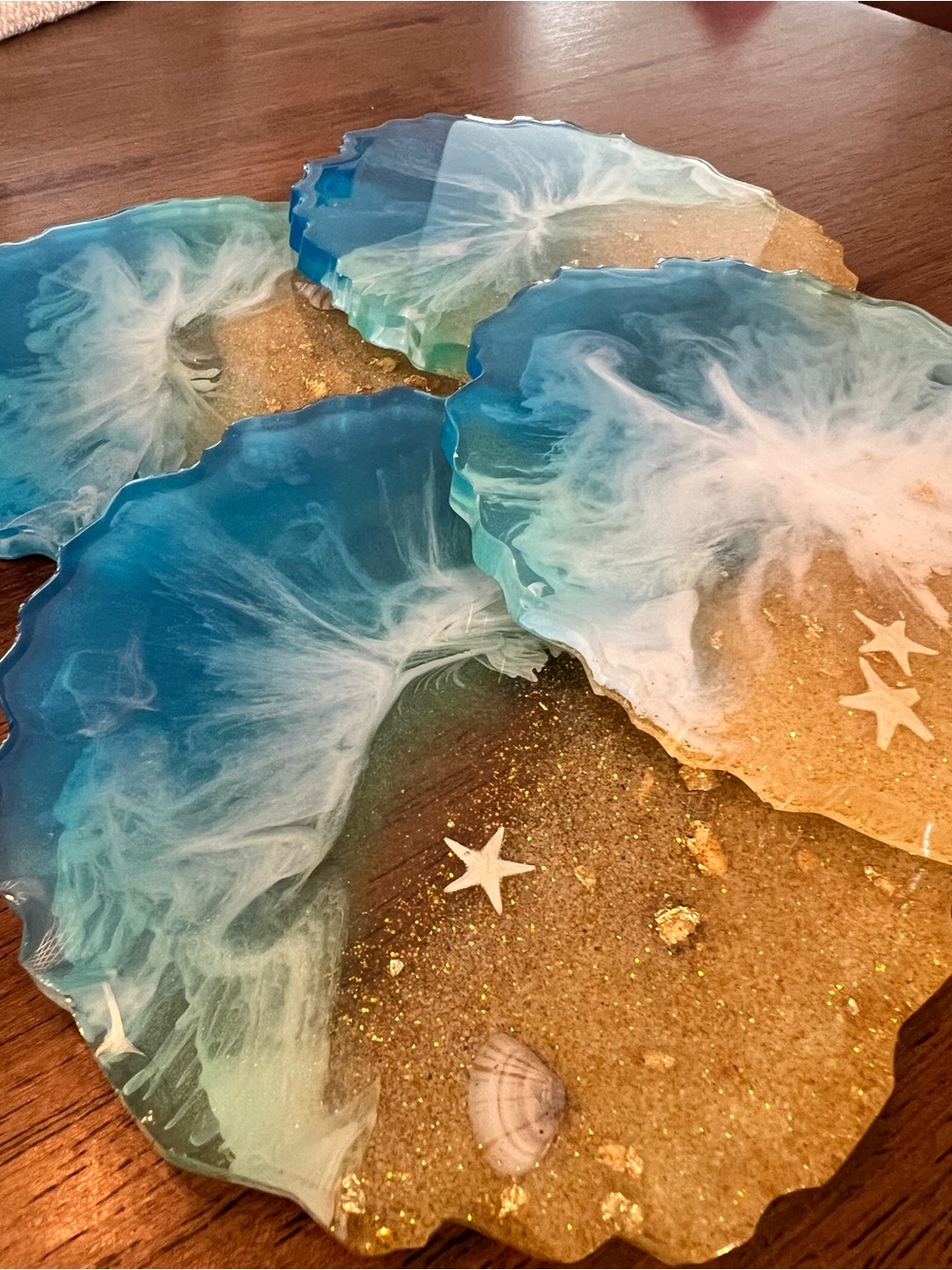 Handcrafted Ocean Blue and Sand Resin Coaster Set (Made when ordered)